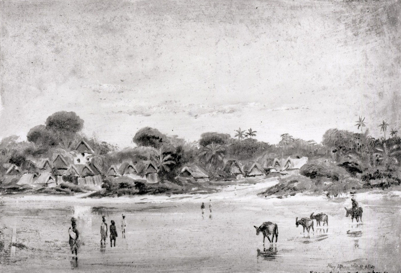 A sketch of the urban creek, then near the UMCA compound in StoneTown.